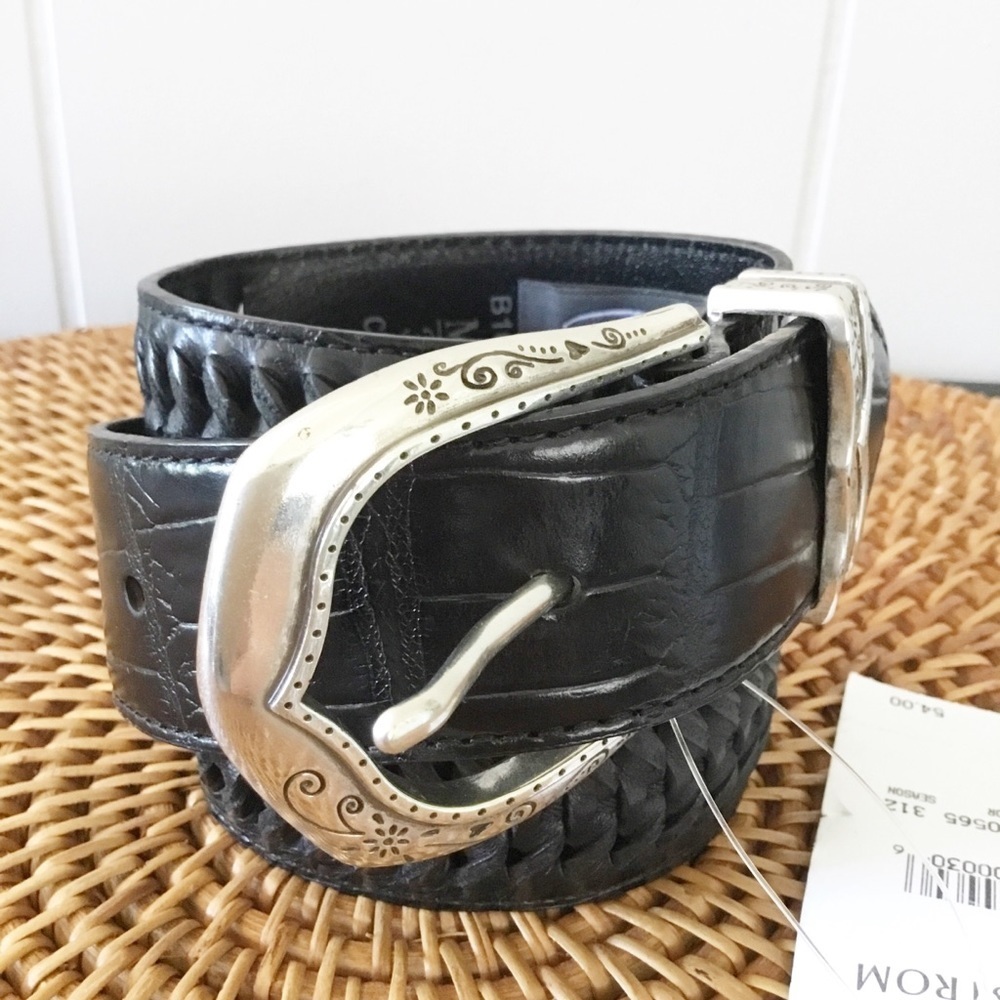 Vintage Brighton Black Leather Belt With Silver Size M/L 32 New